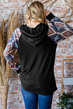 Heimish Half Button Printed Long Sleeve Hooded Top - Delanoir