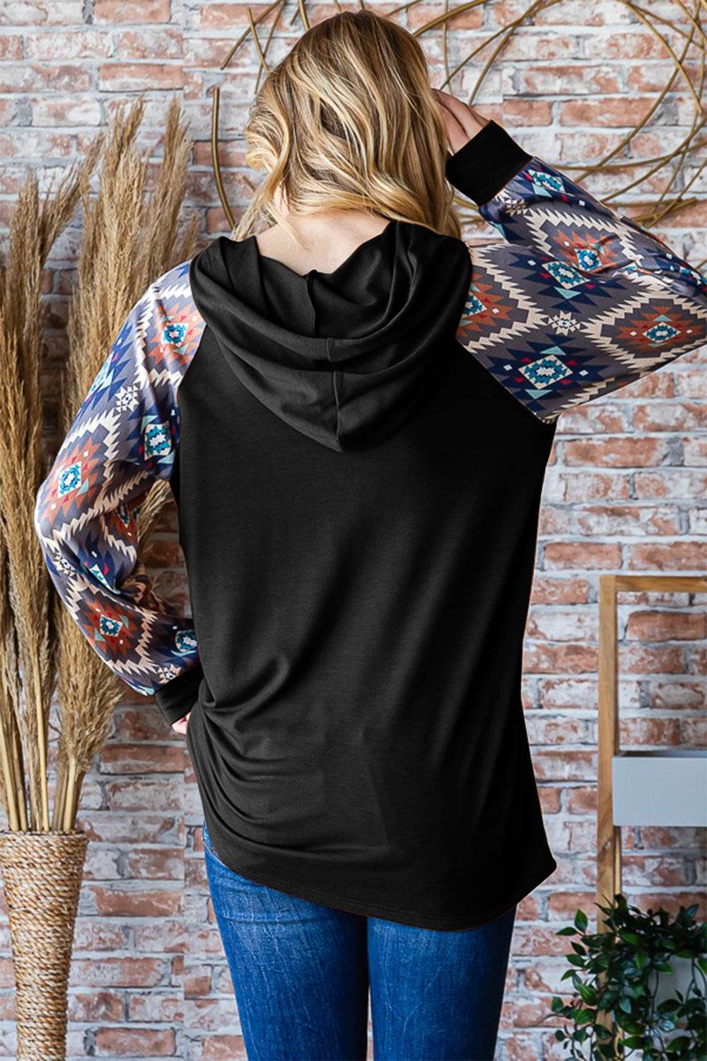 Heimish Half Button Printed Long Sleeve Hooded Top - Delanoir