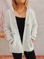 Zip Up Drawstring Long Sleeve Hooded Sweater - Delanoir