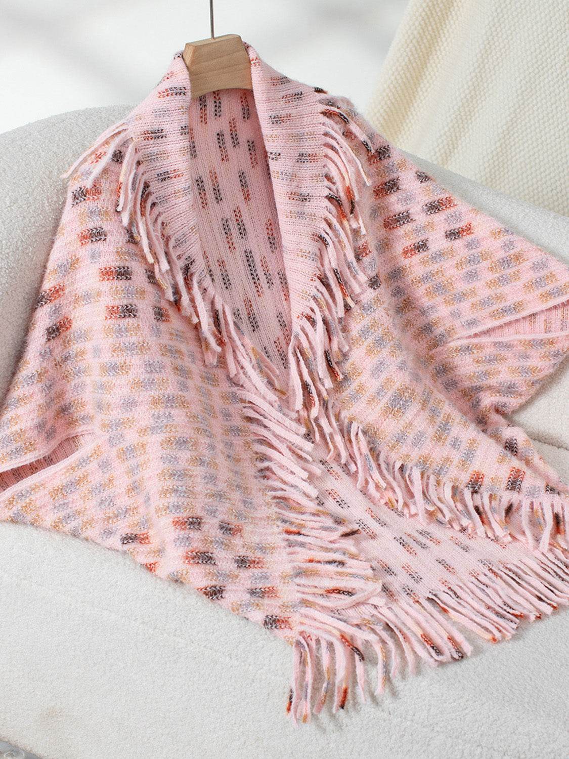 Fringe Open Front Half Sleeve Poncho - Delanoir