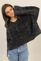 HYFVE Cable Knit V-Neck Dropped Shoulder Oversized Sweater - Delanoir