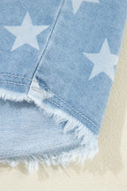 Raw Hem Star Collared Neck Denim Top - Delanoir