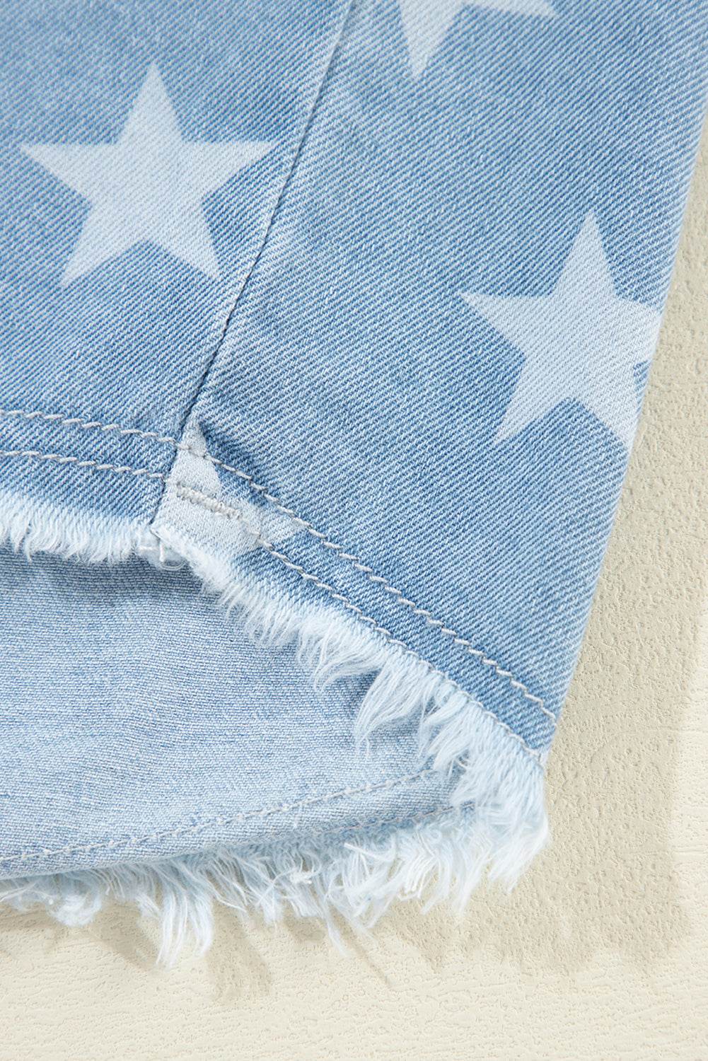 Raw Hem Star Collared Neck Denim Top - Delanoir