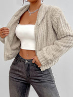 Zip Up Long Sleeve Fuzzy Hooded Jacket - Delanoir