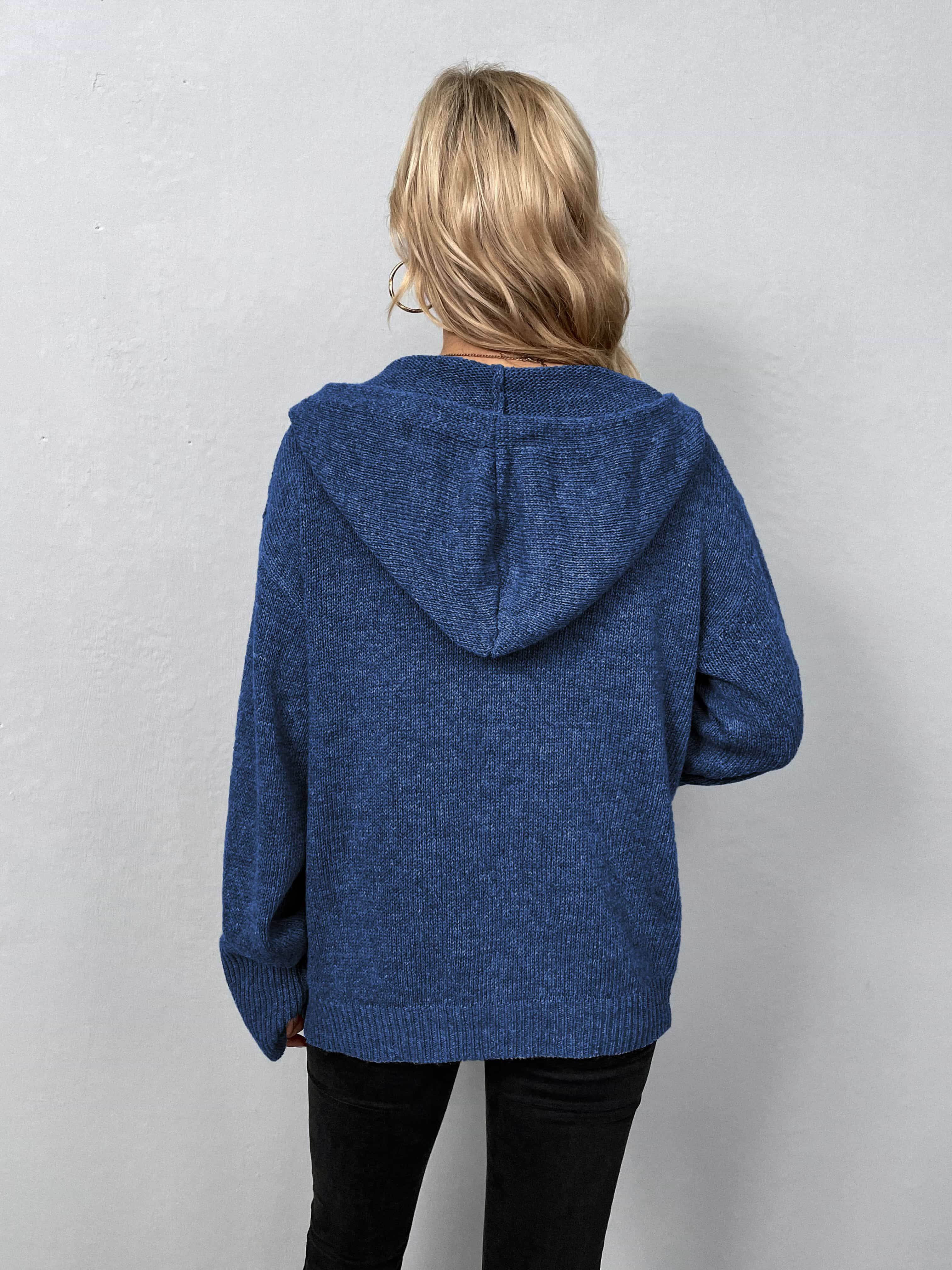 Button-Down Long Sleeve Hooded Sweater - Delanoir