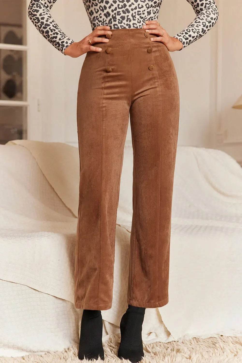 Decorative Button Straight Leg Pants - Delanoir