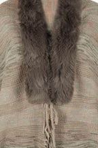 Open Front Fringe Hem Poncho - Delanoir