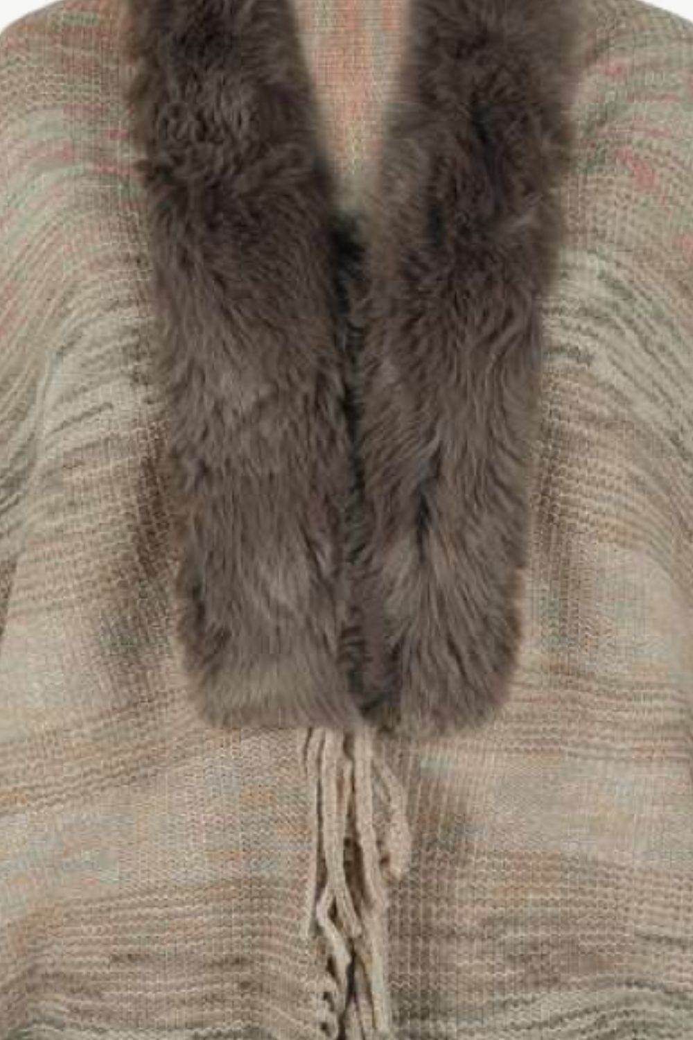 Open Front Fringe Hem Poncho - Delanoir