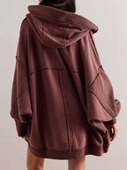 Exposed Seam Open Front Batwing Sleeve Hooded Cardigan - Delanoir