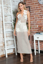 Crochet Flower Halter Neck Knit Dress - Delanoir