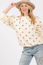 SAGE + FIG Heart Printed Contrast Long Sleeve Sweatshirt - Delanoir