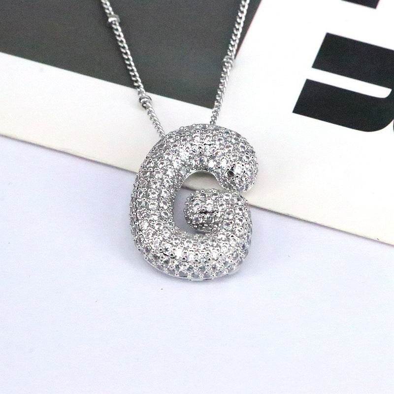 Copper Inlaid Zircon Letter Pendant Necklace - Delanoir