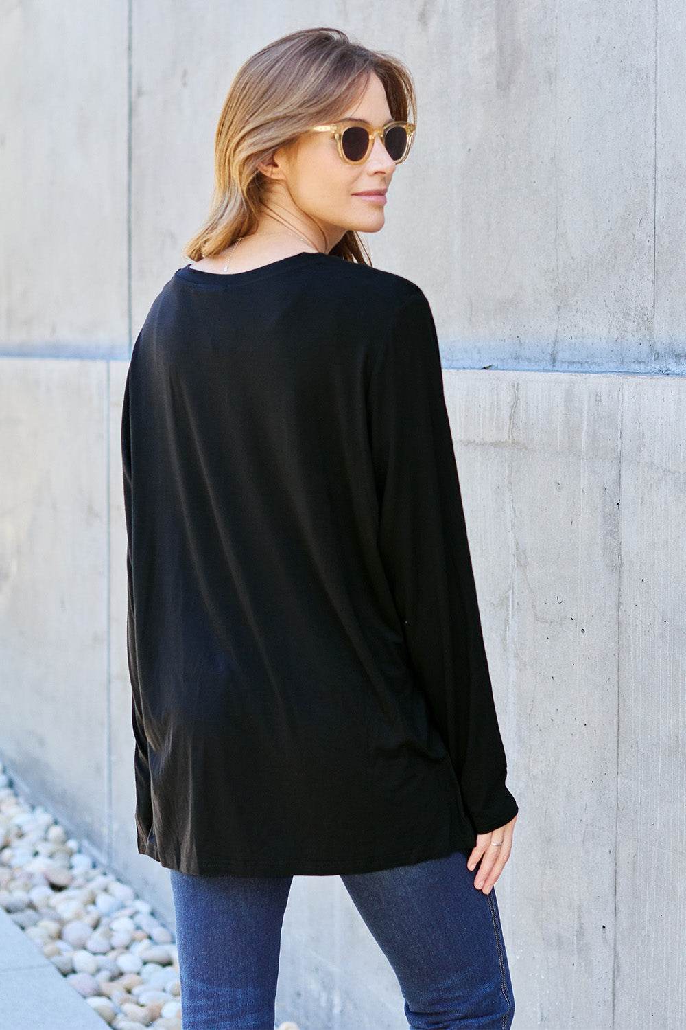 Basic Bae Full Size V-Neck Long Sleeve Top - Delanoir