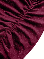 Glitter Ruched Cowl Neck Wrap Dress - Delanoir