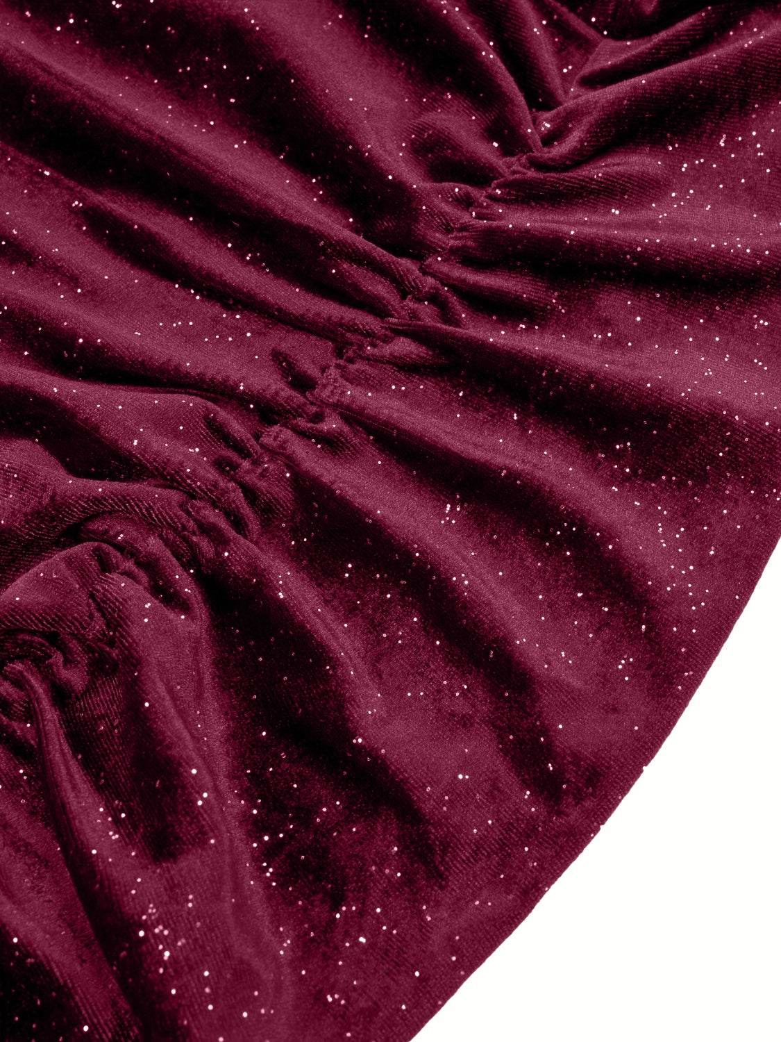 Glitter Ruched Cowl Neck Wrap Dress - Delanoir