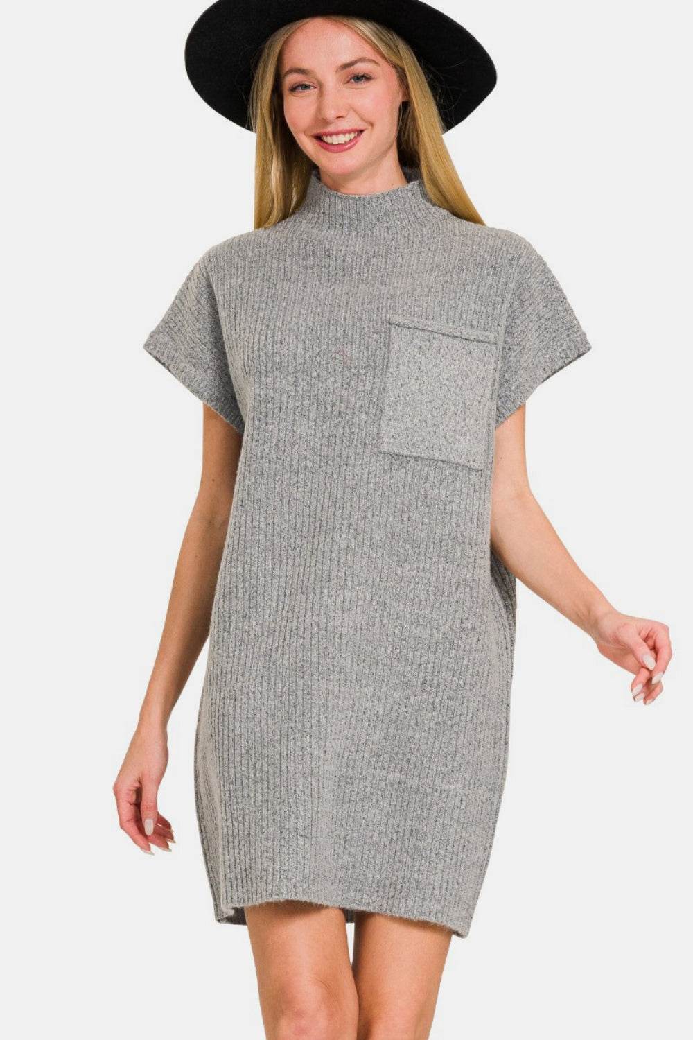 Zenana Short Sleeve Sweater Mini Dress - Delanoir