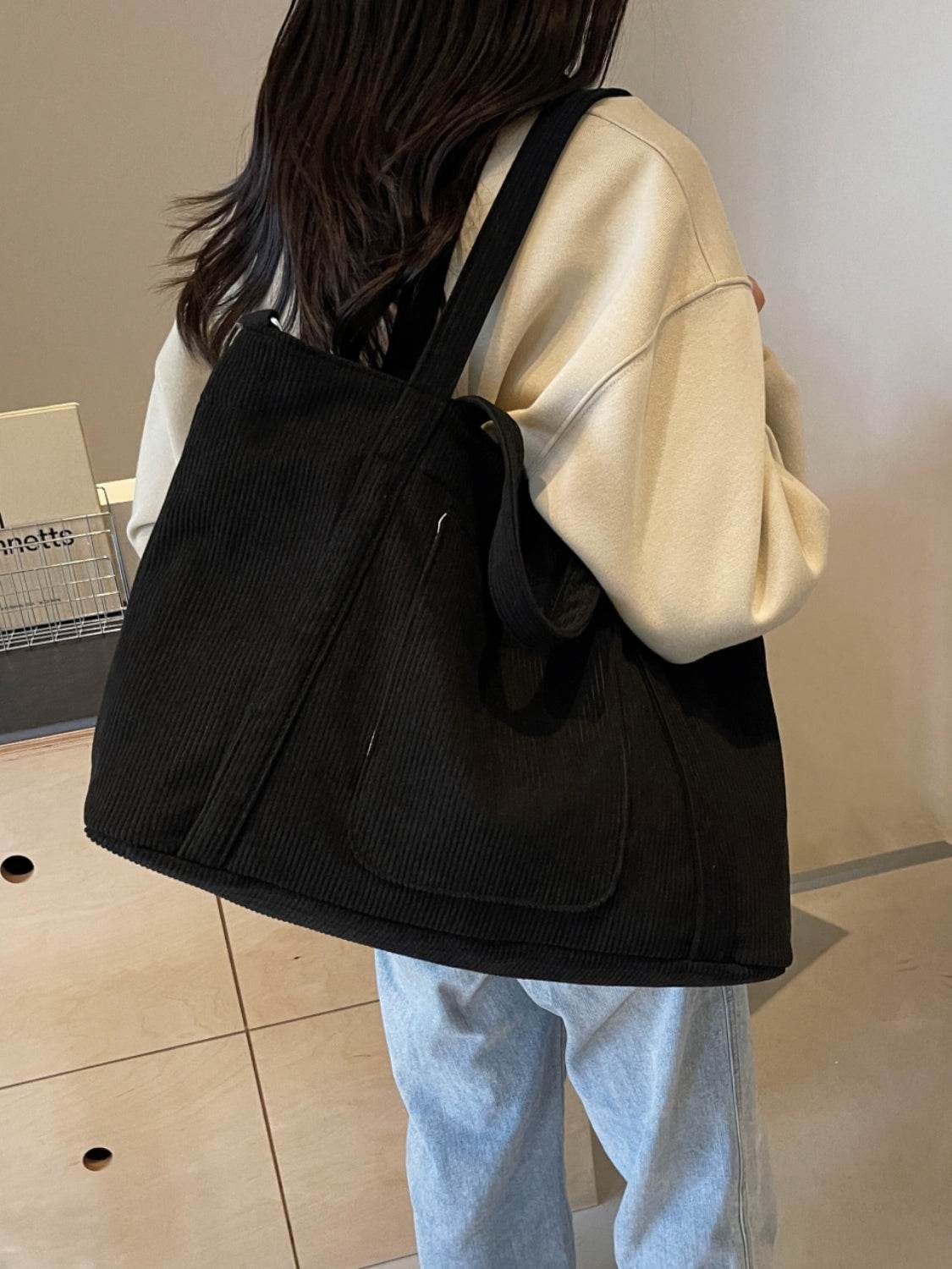 Corduroy Solid Large Tote Bag - Delanoir