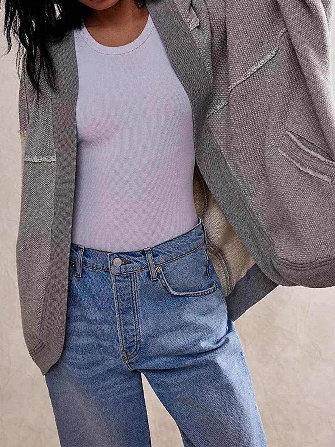Exposed Seam Open Front Batwing Sleeve Hooded Cardigan - Delanoir