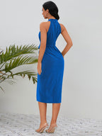 Slit Ruched Mock Neck Sleeveless Dress - Delanoir