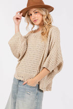 SAGE + FIG Distressed Asymmetrical Open Stitch Sweater - Delanoir
