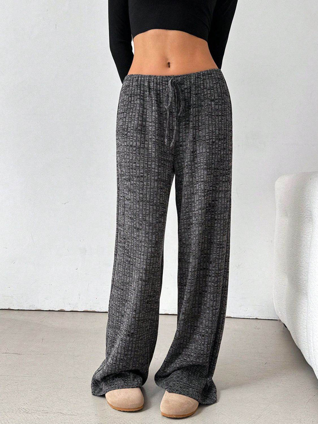 Tied Striped Wide Leg Pants - Delanoir