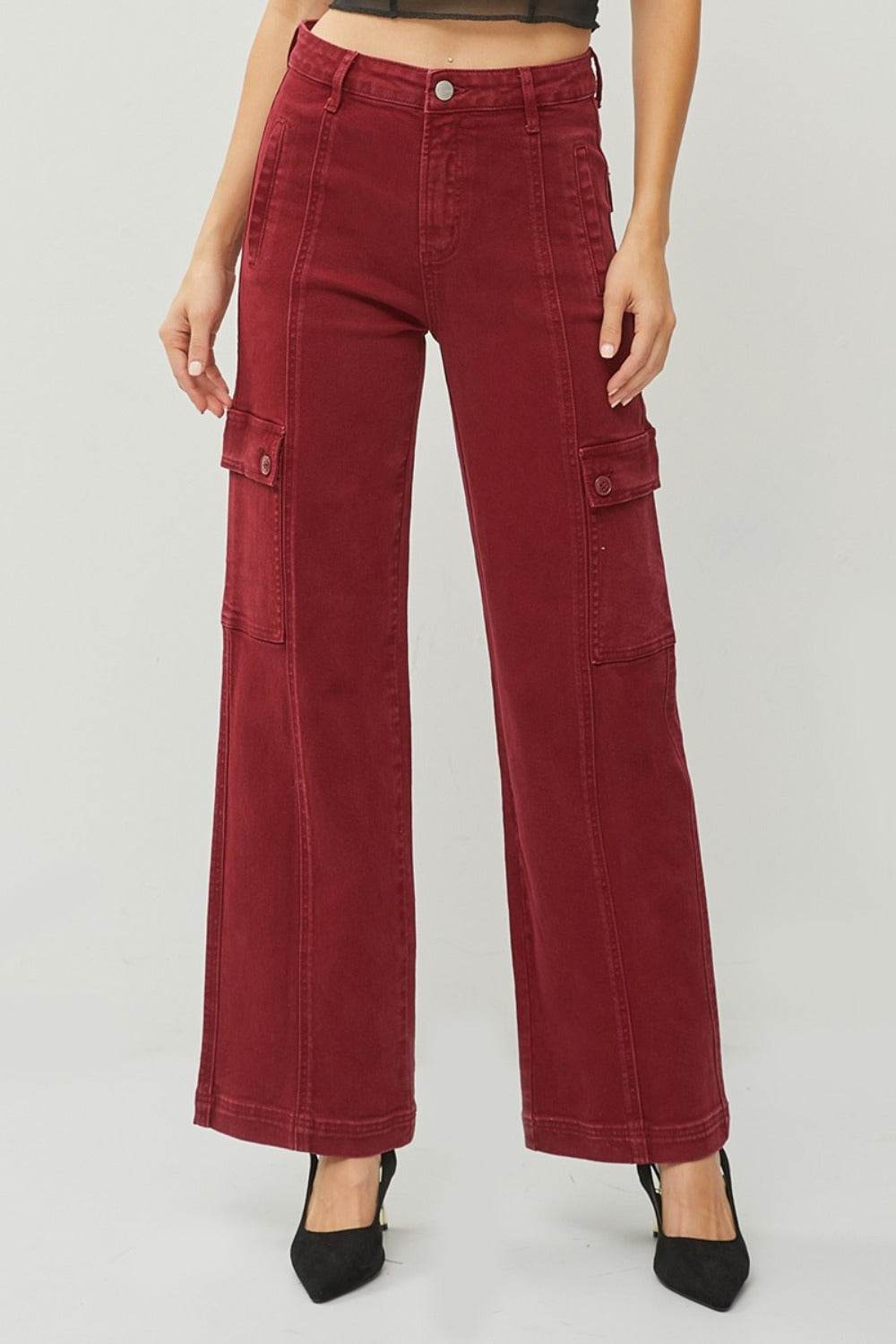 RISEN Full Size High Rise Wide Leg Cargo Jeans - Delanoir