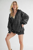 Aemi+Co Exposed Seam Zip Up Drawstring Hooded Jacket - Delanoir