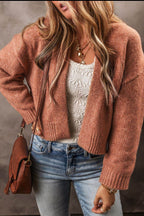 Slit Open Front Dropped Shoulder Cardigan - Delanoir