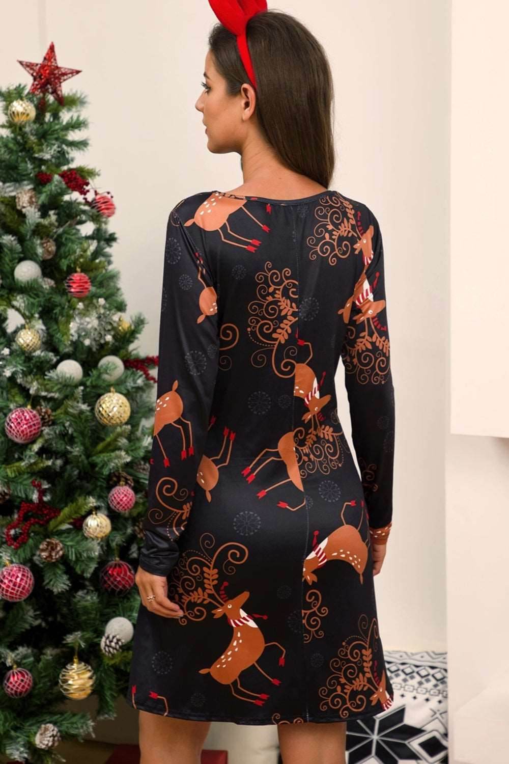Full Size Christmas Long Sleeve Dress - Delanoir