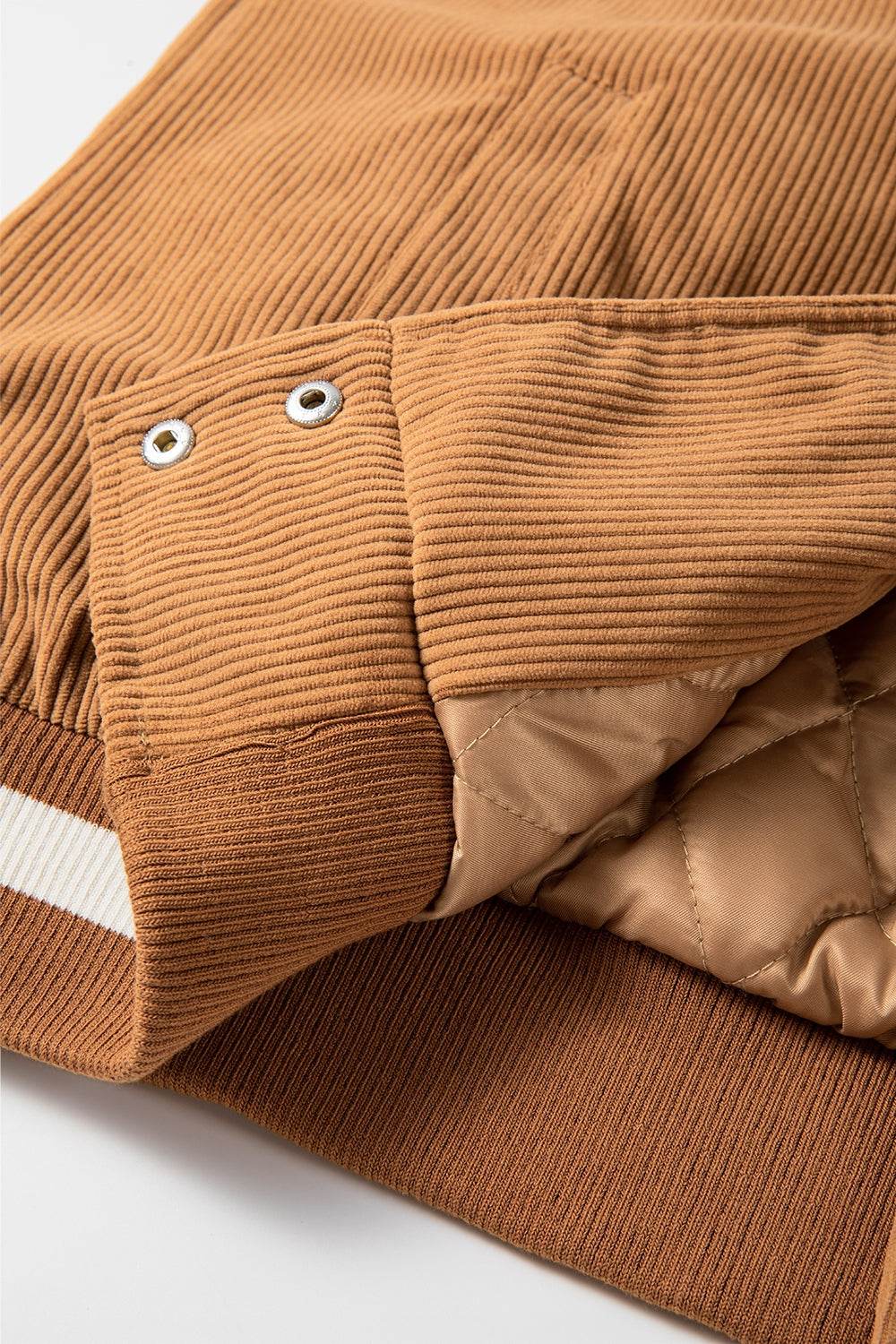 Contrast Baseball Collar Snap Down Long Sleeve Jacket - Delanoir