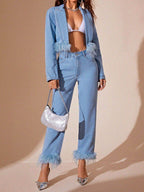 Plush Hem High Rise Straight Jeans - Delanoir