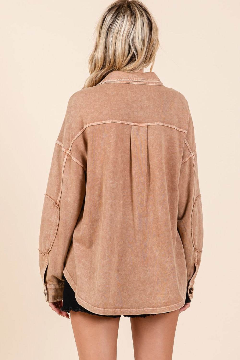 Mittoshop Mineral Wash French Terry Elbow Patch Shacket - Delanoir