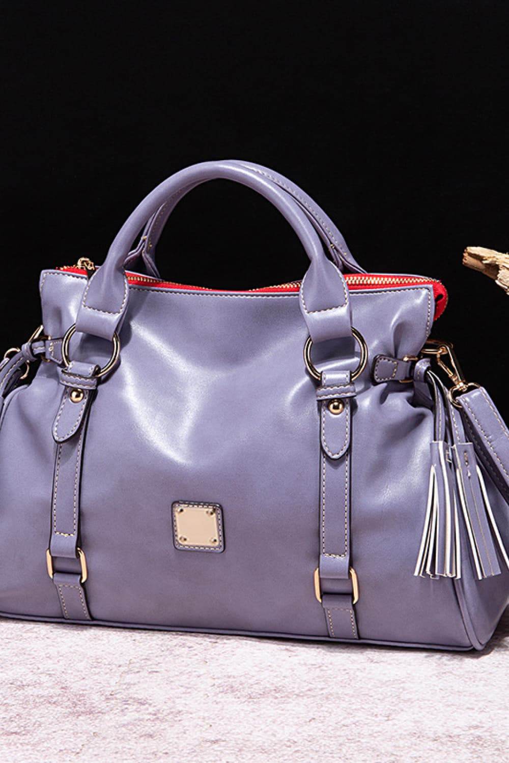 PU Leather Handbag with Tassels - Delanoir