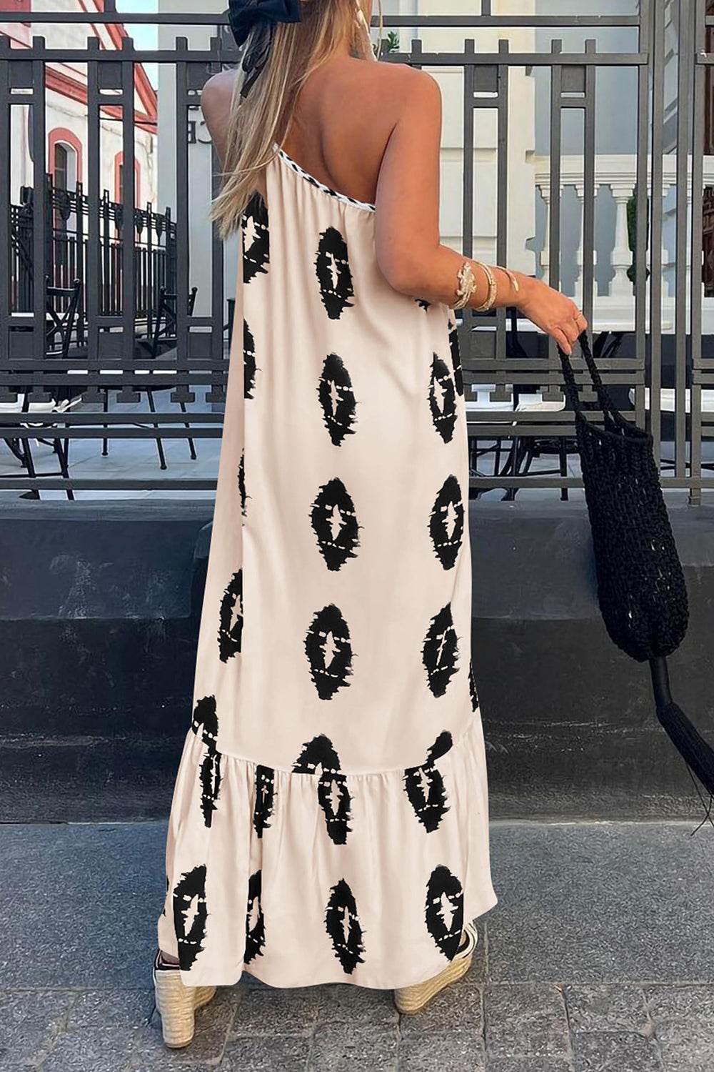 Printed Single Shoulder Maxi Dress - Delanoir