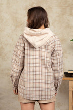 Drawstring Plaid Long Sleeve Hooded Jacket - Delanoir