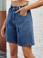 High Waist Denim Shorts with Pockets - Delanoir