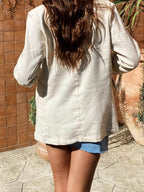 Lapel Collar Long Sleeve Blazer - Delanoir