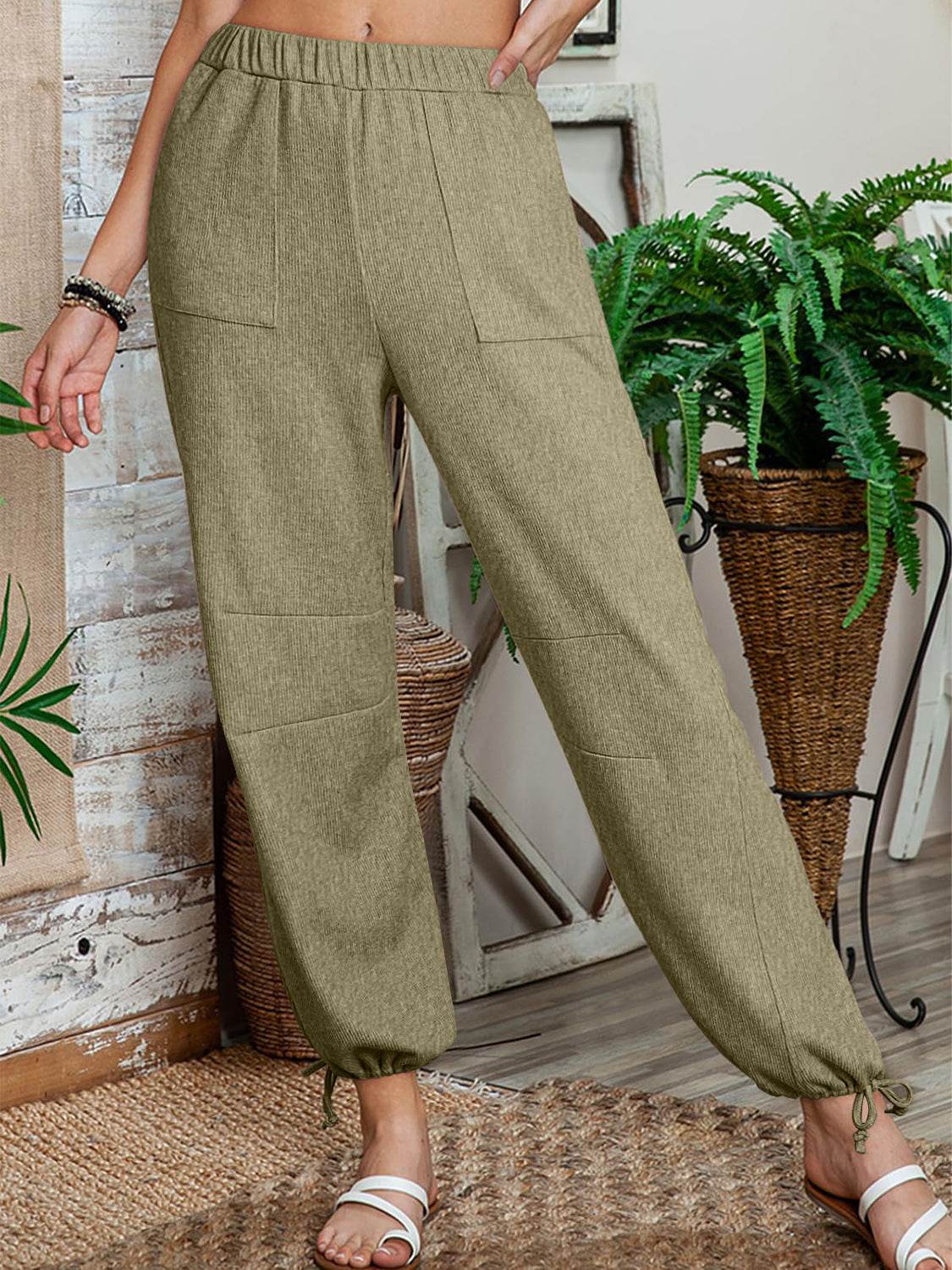 Drawstring Elastic Waist Joggers - Delanoir