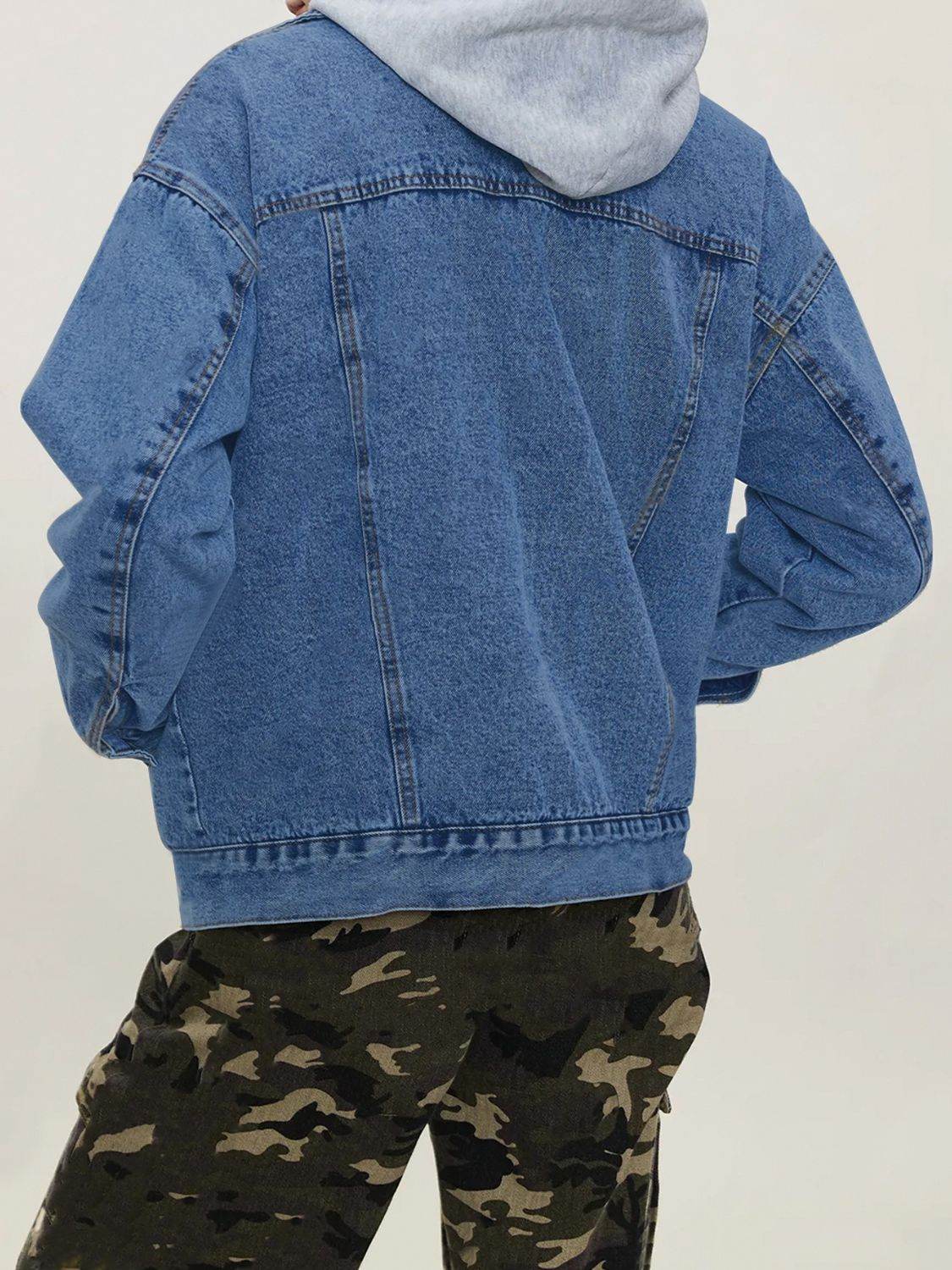 Button Up Collared Neck Long Sleeve Denim Jacket - Delanoir
