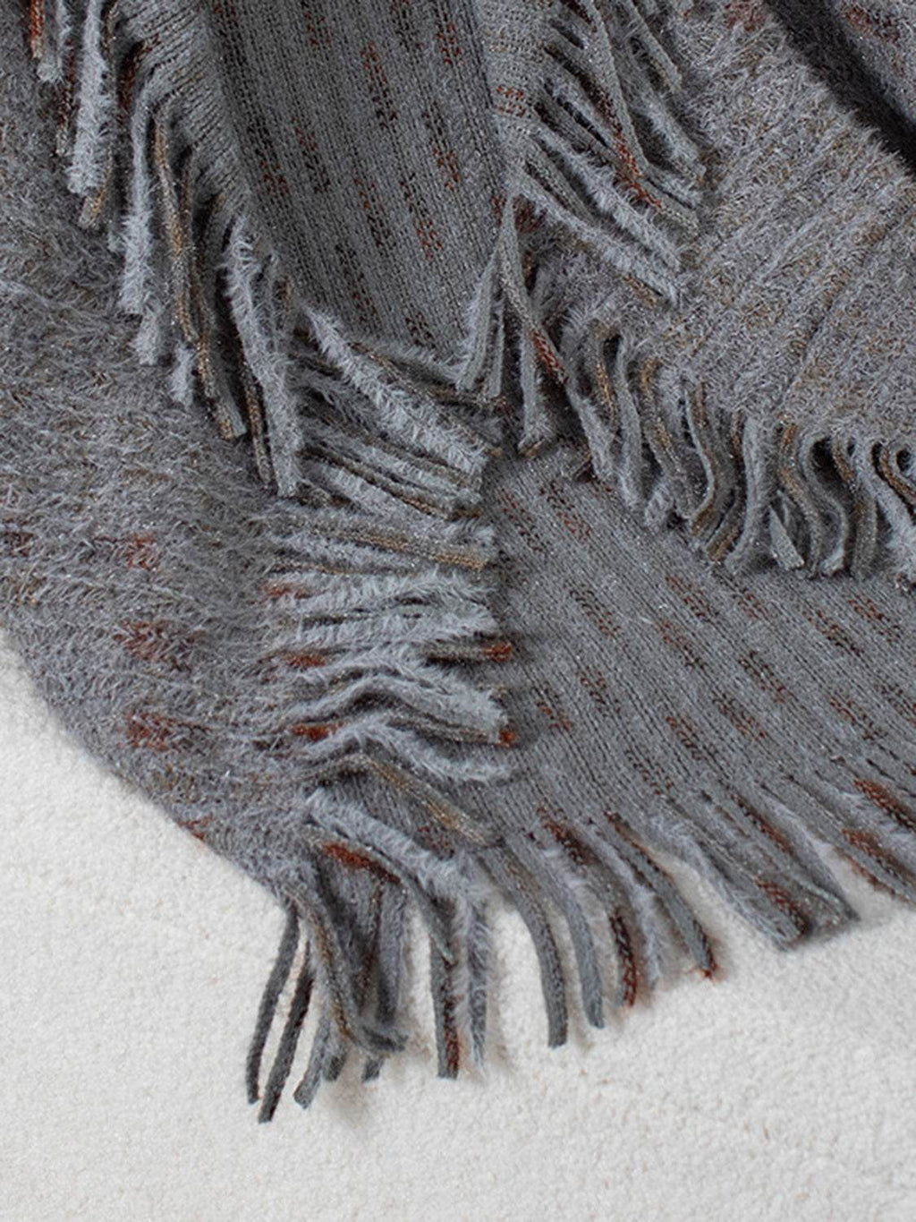 Fringe Open Front Half Sleeve Poncho - Delanoir