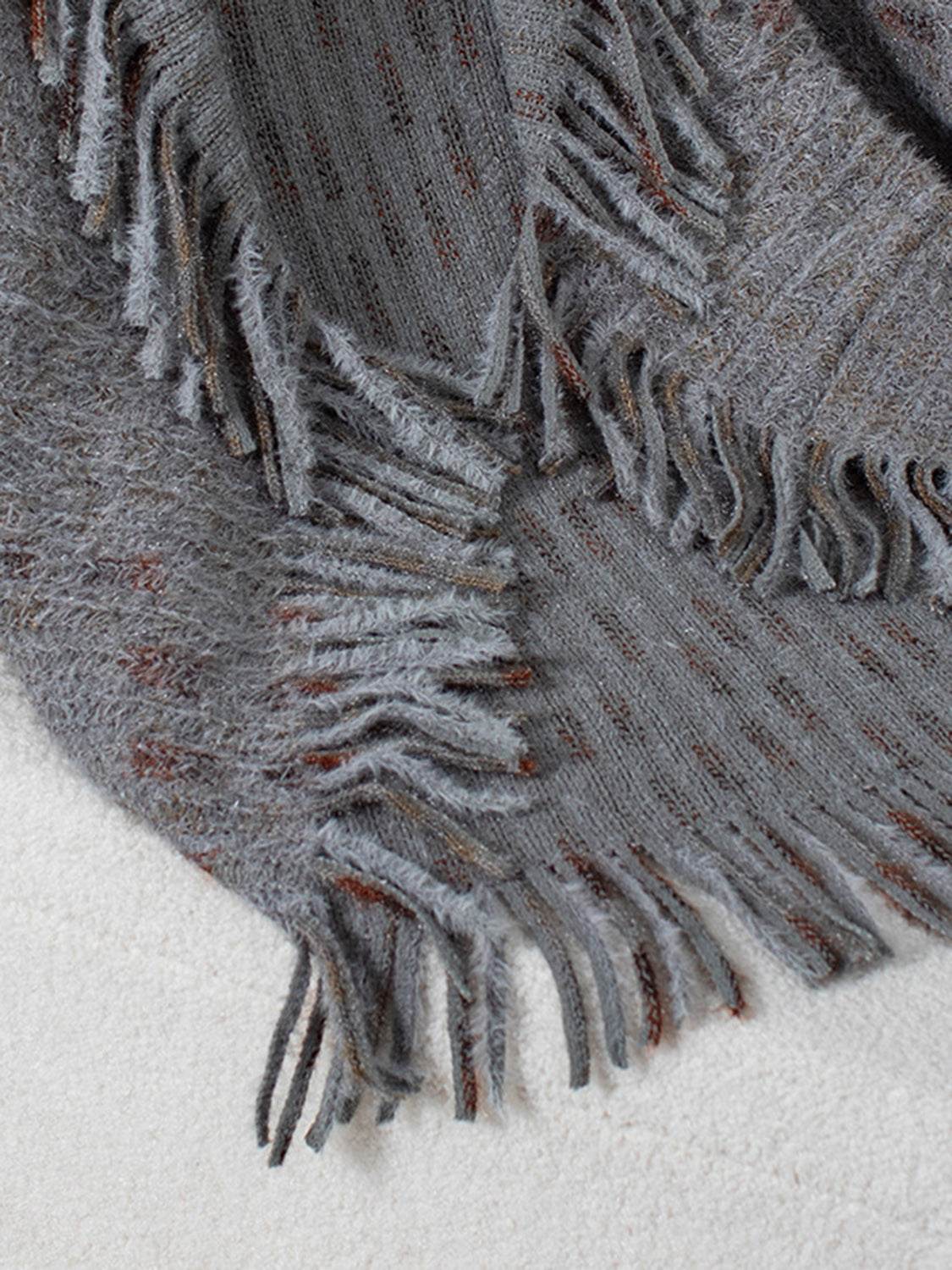 Fringe Open Front Half Sleeve Poncho - Delanoir