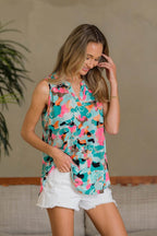 Sew In Love Wrinkle-Free Floral Notched Tank - Delanoir