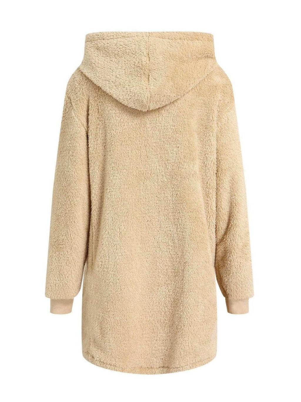 Fuzzy Pocketed Zip Up Long Sleeve Hooded Jacket - Delanoir