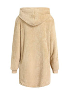 Fuzzy Pocketed Zip Up Long Sleeve Hooded Jacket - Delanoir
