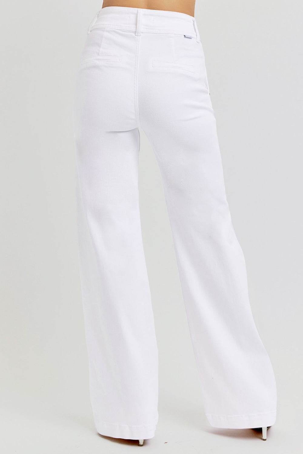 RISEN Full Size Tummy Control Double Button Wide Leg Jeans - Delanoir