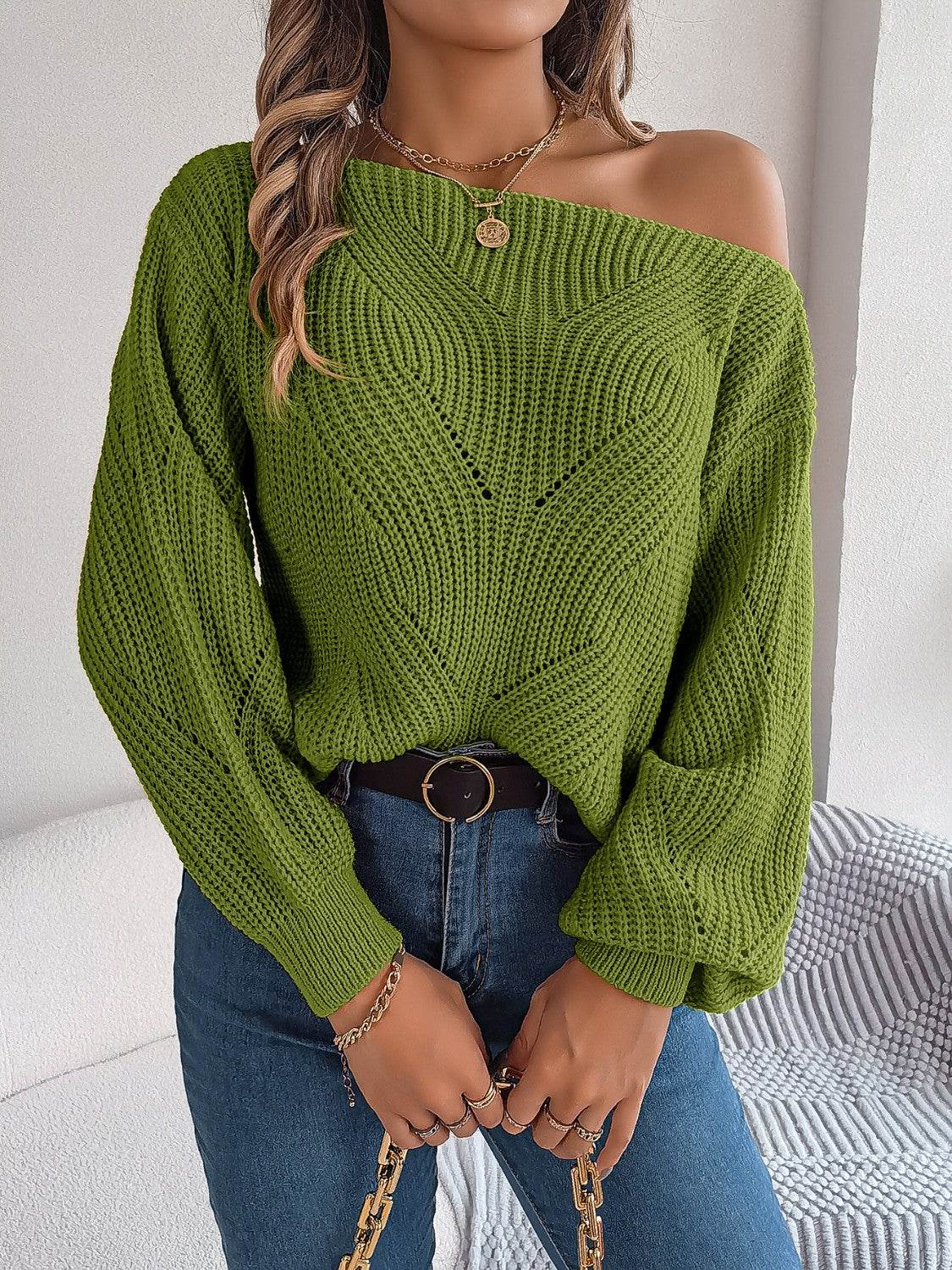 Openwork Long Sleeve Sweater - Delanoir