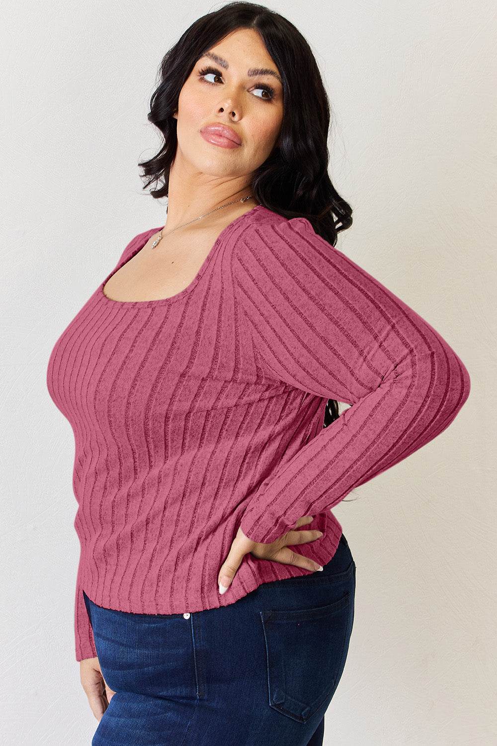 Basic Bae Full Size Ribbed Long Sleeve T-Shirt - Delanoir