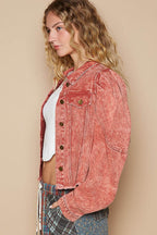 POL Raw Hem Button Up Cropped Denim Jacket - Delanoir
