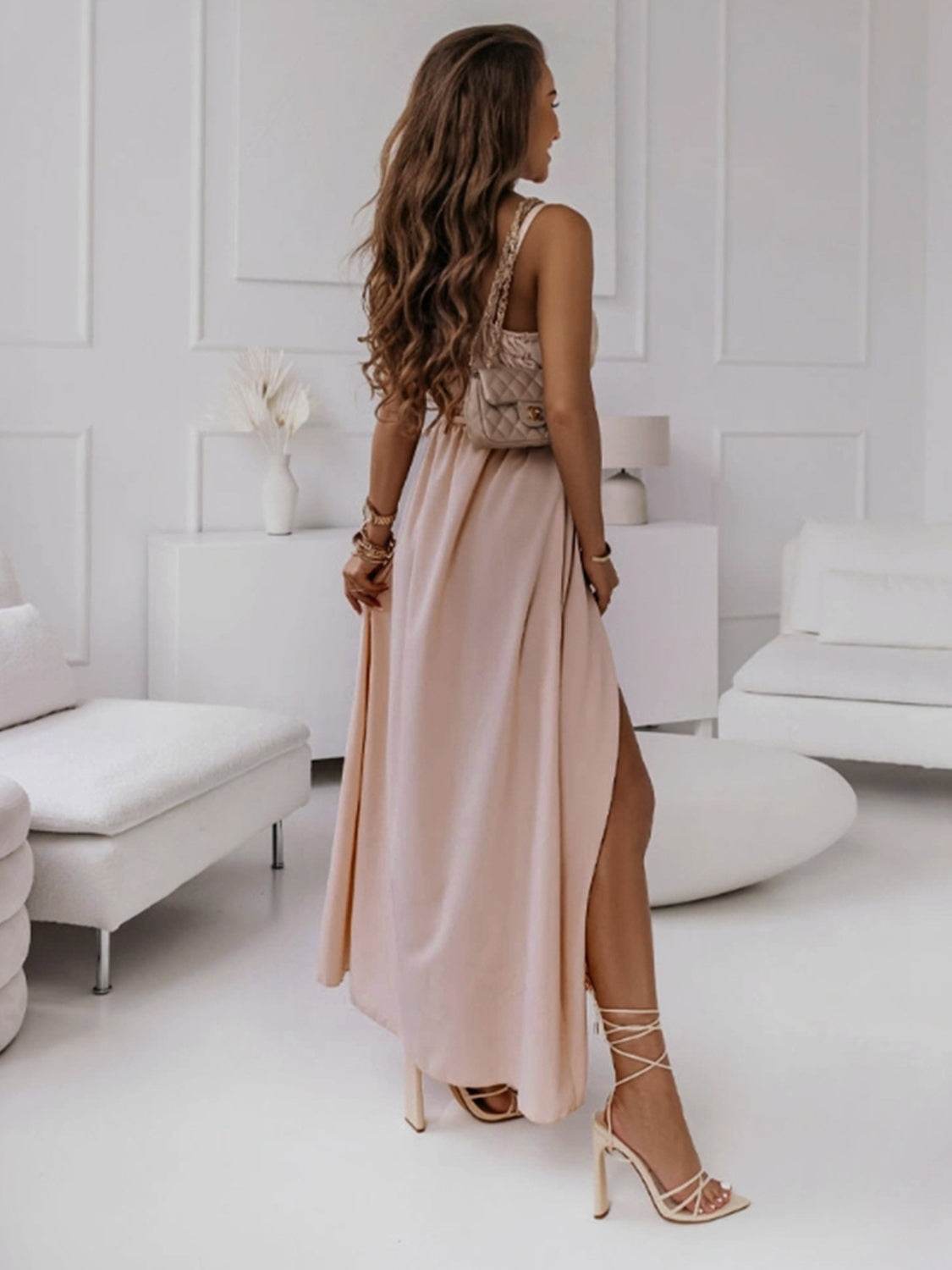 Honey Tied Surplice Sleeveless Midi Cami Dress - Delanoir