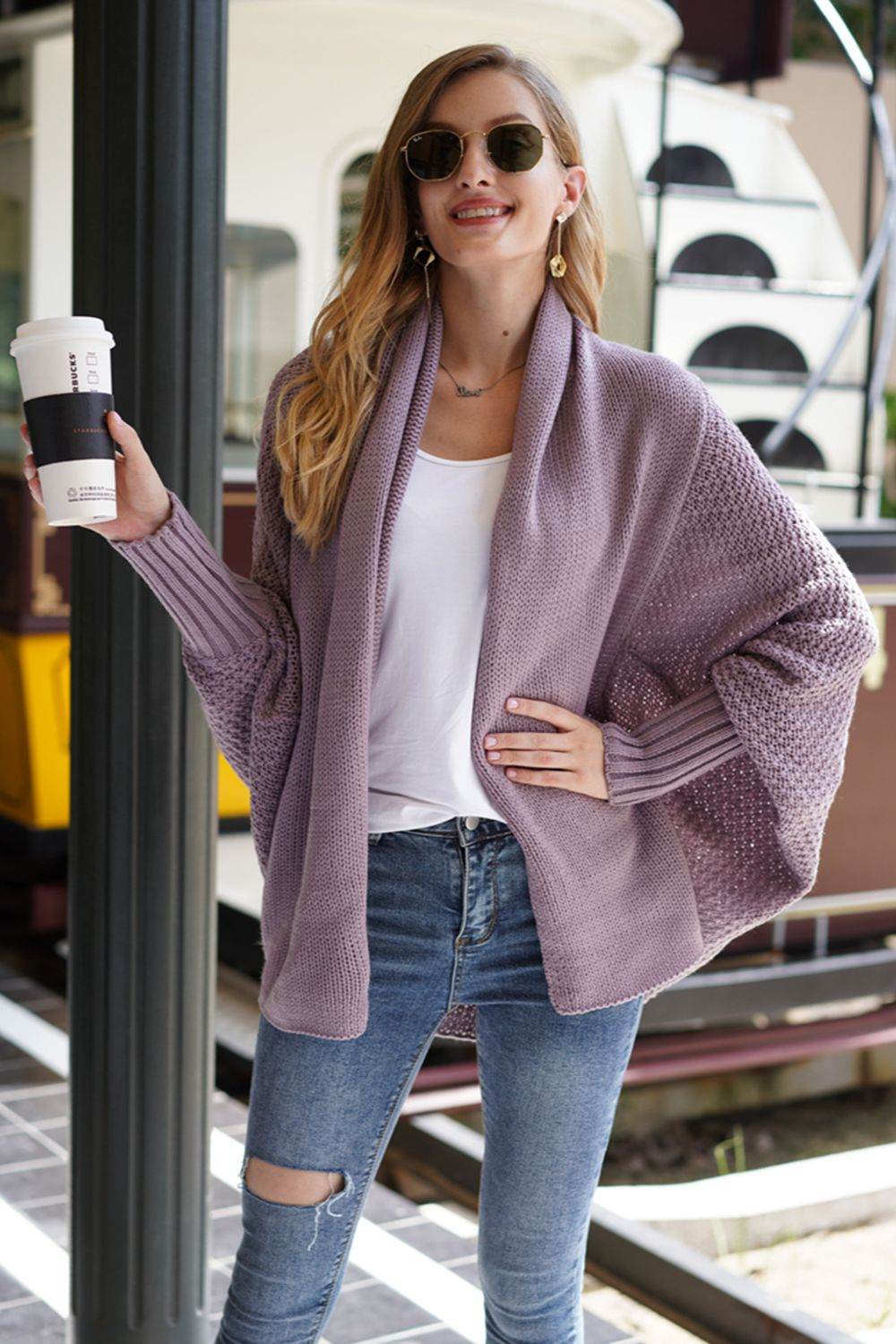 Open Front Batwing Sleeve Cardigan - Delanoir